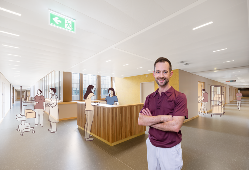 Bettenabteilung im Bettenturm des neuen KSA. Im Vordergrund: Christoph Gugger, Abteilungsleiter Pflege.